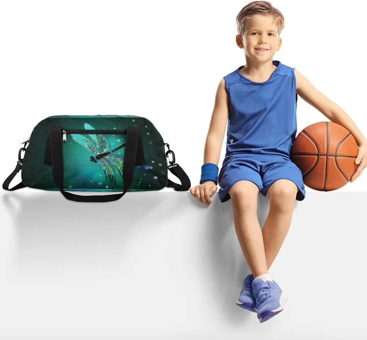 Glass Dragonfly Green Kids Duffel Bag for Girls Boys Teens, Dragonfly Oil Painting Dance Bag Overnight Small Duffel Bag Carry On Weekend Sports Gym Travel Bag for School Practice Gymnastics Ballet