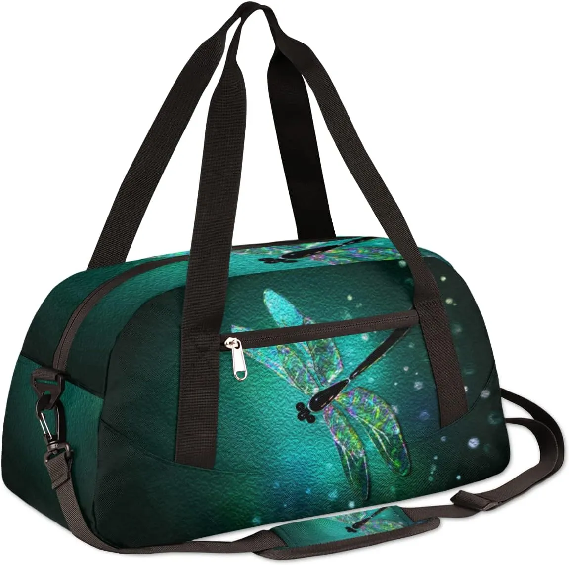 Glass Dragonfly Green Kids Duffel Bag for Girls Boys Teens, Dragonfly Oil Painting Dance Bag Overnight Small Duffel Bag Carry On Weekend Sports Gym Travel Bag for School Practice Gymnastics Ballet
