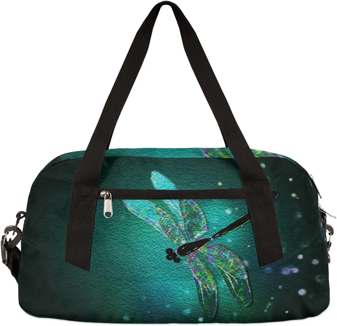Glass Dragonfly Green Kids Duffel Bag for Girls Boys Teens, Dragonfly Oil Painting Dance Bag Overnight Small Duffel Bag Carry On Weekend Sports Gym Travel Bag for School Practice Gymnastics Ballet
