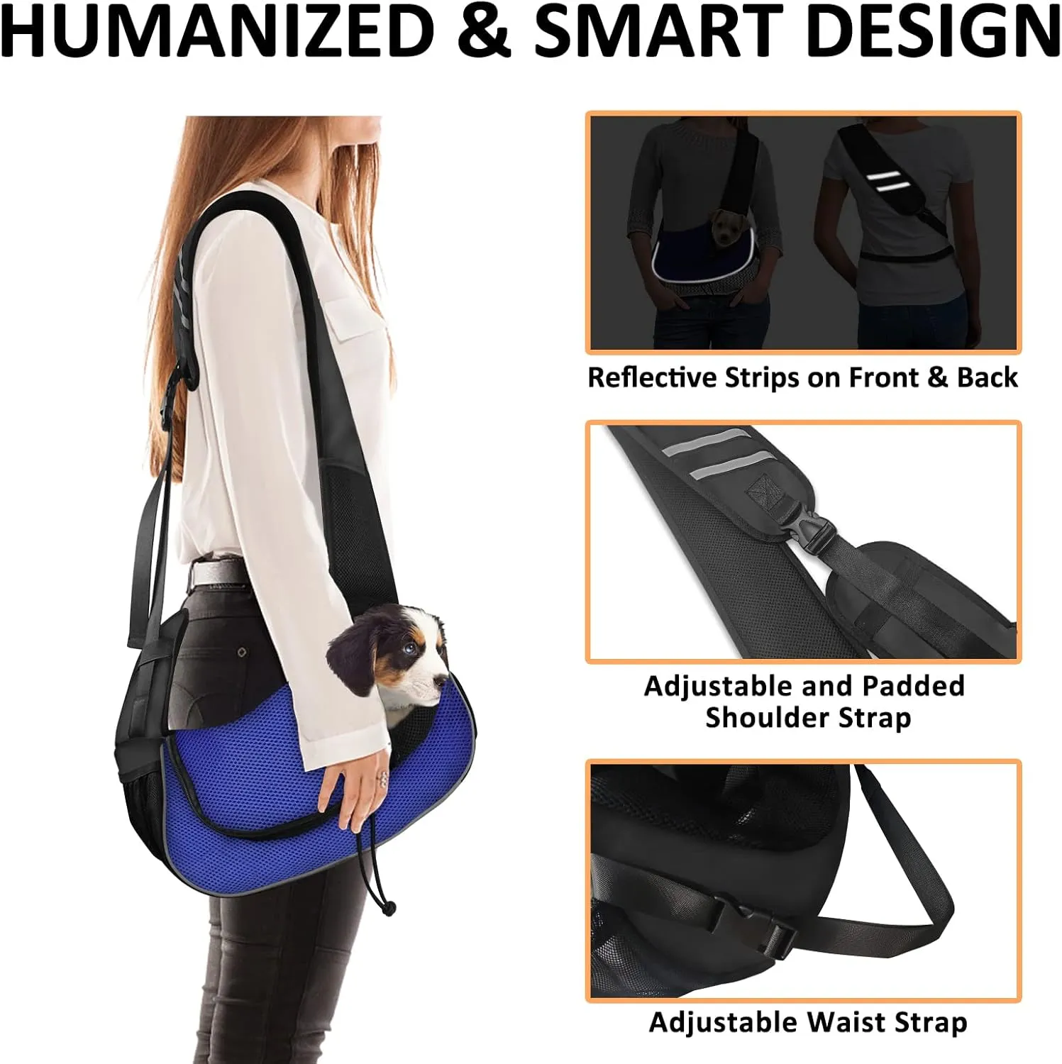 Gloppie Dog Carriers for Small Dogs Breathable Pet Sling Carrier Travel Cat Carrier Puppy Carrier Hands Free Dog Carrying Bag for 5lb Dogs Klein Blue S