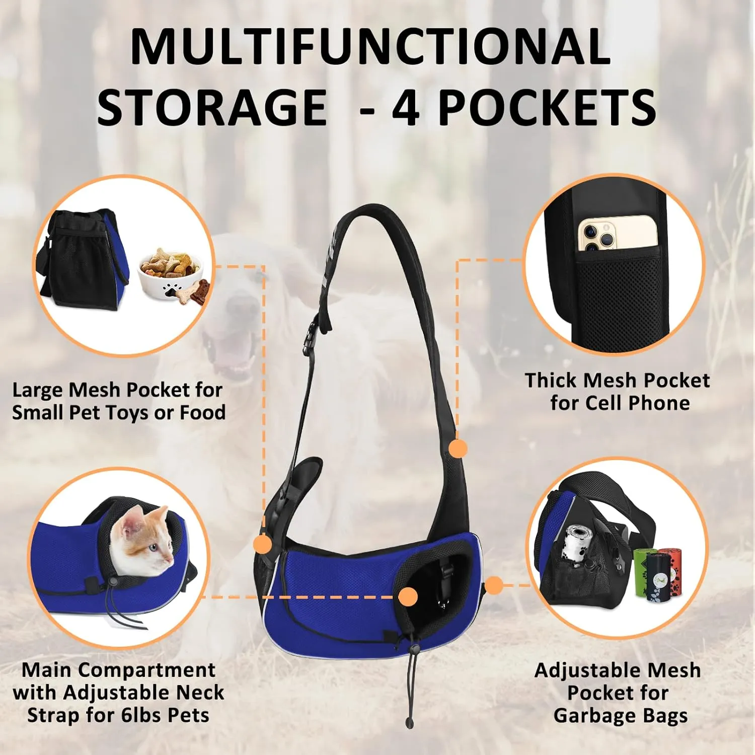 Gloppie Dog Carriers for Small Dogs Breathable Pet Sling Carrier Travel Cat Carrier Puppy Carrier Hands Free Dog Carrying Bag for 5lb Dogs Klein Blue S
