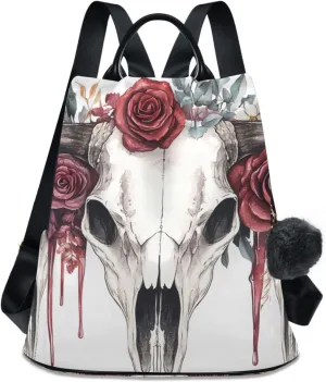 Goat Cow Skull Flowers Backpack for Women Anti Theft Large Fashion Travel Shoulder Bag Purse Rucksack Lightweight