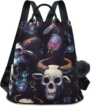 Goat Skulls Magical Print Backpack for Women Anti Theft Large Fashion Travel Shoulder Bag Purse Rucksack Lightweight