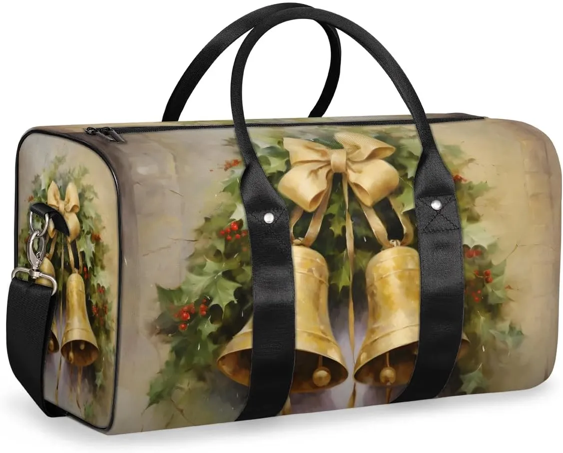 Golden Bell Travel Duffel Bag for Women Men Waterproof Foldable Overnight Weekender Bag Large Capacity Sports Gym Bag