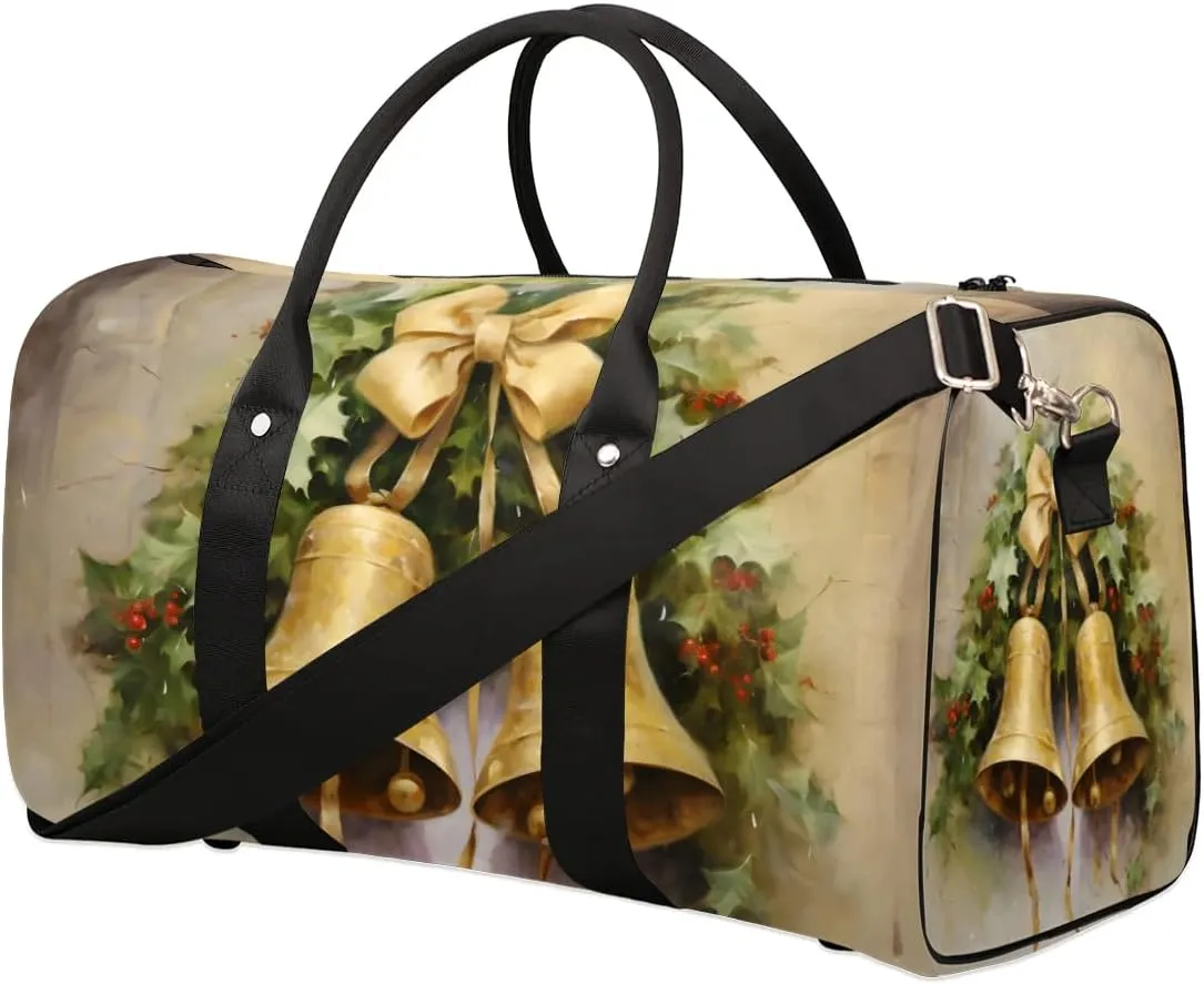 Golden Bell Travel Duffel Bag for Women Men Waterproof Foldable Overnight Weekender Bag Large Capacity Sports Gym Bag