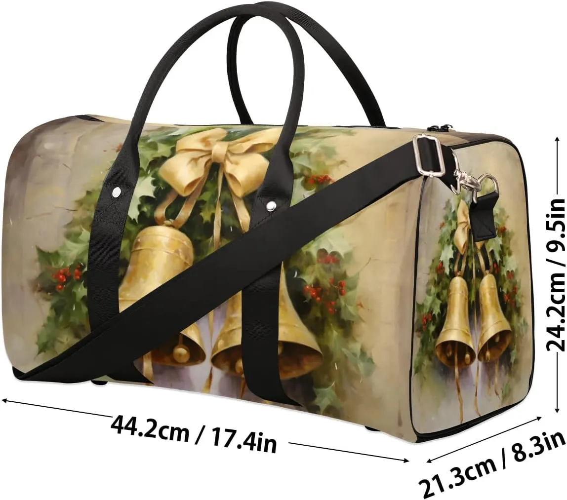 Golden Bell Travel Duffel Bag for Women Men Waterproof Foldable Overnight Weekender Bag Large Capacity Sports Gym Bag