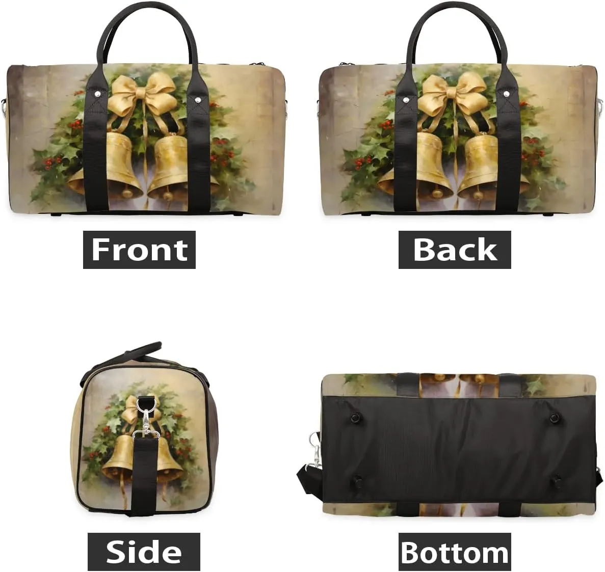 Golden Bell Travel Duffel Bag for Women Men Waterproof Foldable Overnight Weekender Bag Large Capacity Sports Gym Bag
