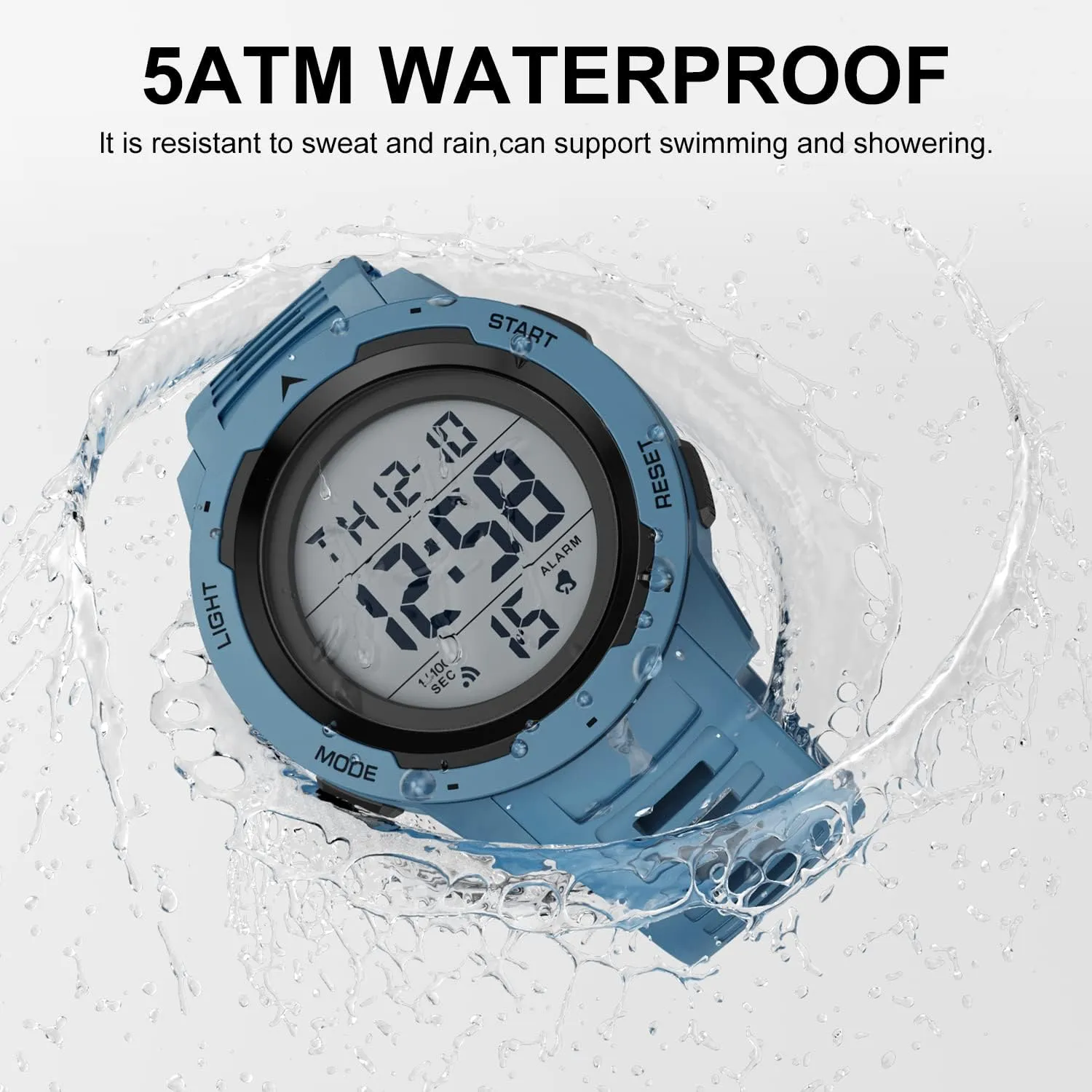 GOLDEN HOUR Mens Waterproof Digital Sport Watches Wide Screen Easy Read Display Military Style with Rubber Strap