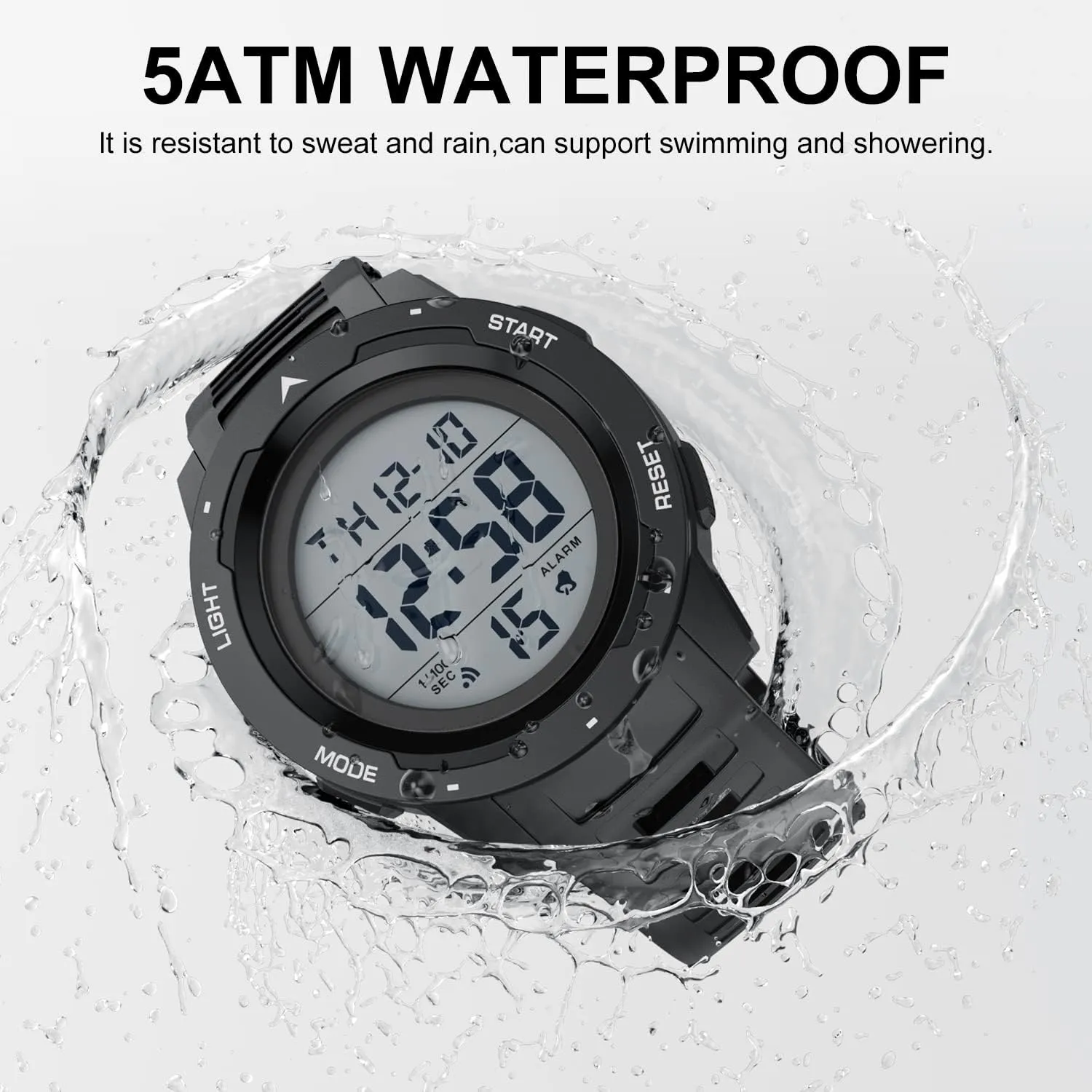 GOLDEN HOUR Mens Waterproof Digital Sport Watches Wide Screen Easy Read Display Military Style with Rubber Strap