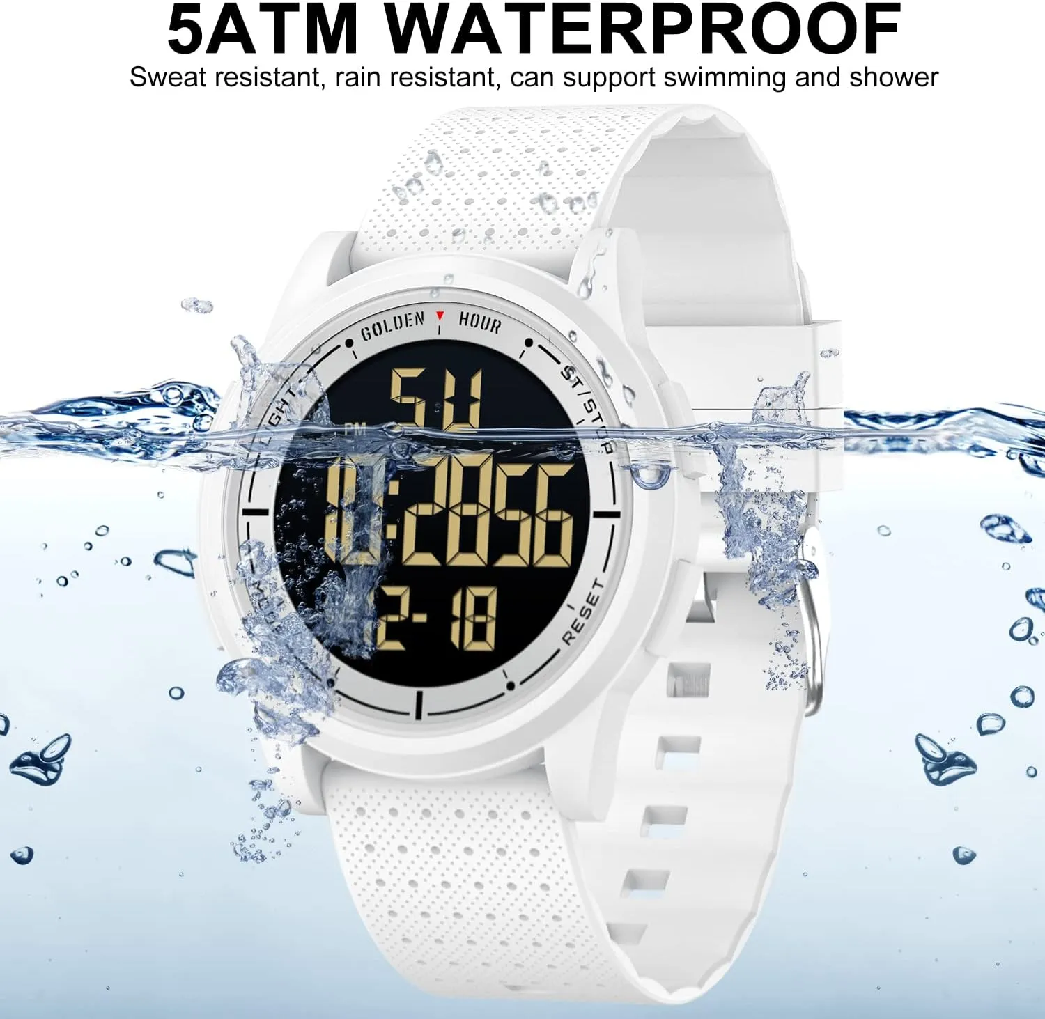 GOLDEN HOUR Ultra-Thin Minimalist Sports Waterproof Digital Watches Men with Wide-Angle Display Rubber Strap Wrist Watch for Men Women