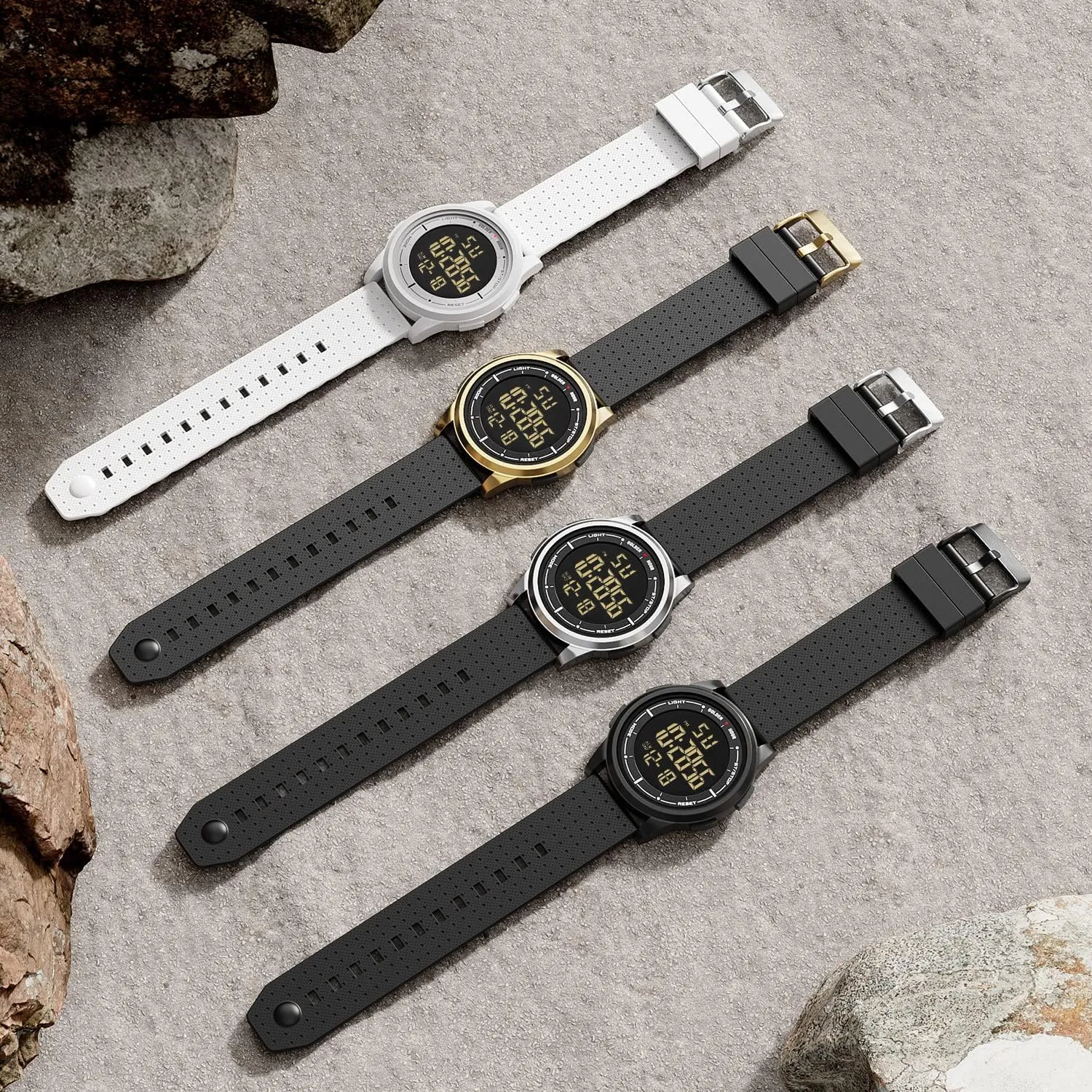 GOLDEN HOUR Ultra-Thin Minimalist Sports Waterproof Digital Watches Men with Wide-Angle Display Rubber Strap Wrist Watch for Men Women