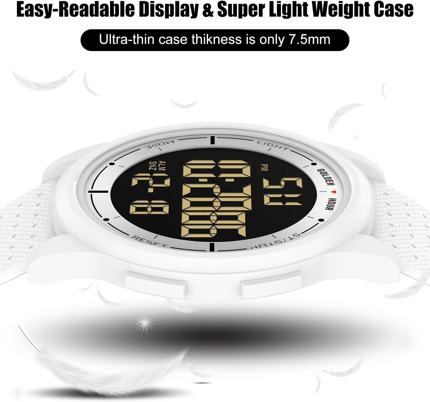 GOLDEN HOUR Ultra-Thin Minimalist Sports Waterproof Digital Watches Men with Wide-Angle Display Rubber Strap Wrist Watch for Men Women