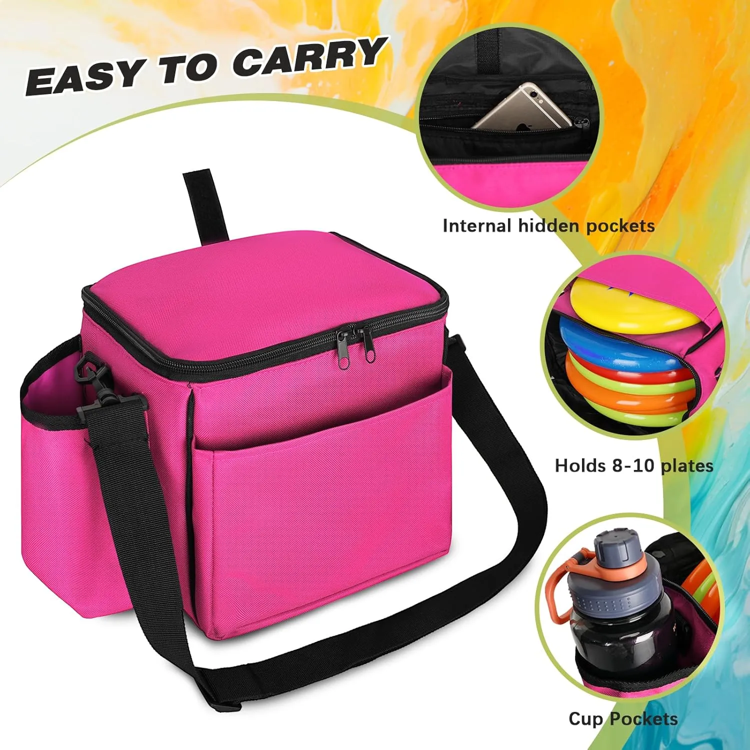 Goloni Disc Golf Bag Holds 8 Discs,Lightweight & Large Capacity disk golf bags, Disc & Pet Frisbee Toys,disc golf accessories & disc golf bags for men