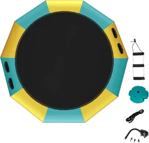Goplus 12FT Inflatable Water Trampoline, Floating Water Bouncer with Electric Inflator, Rope Ladder, Mooring Ropes & Anchor, Portable Recreational Bounce Swim Platform for Lakes, Pools, Calm Sea
