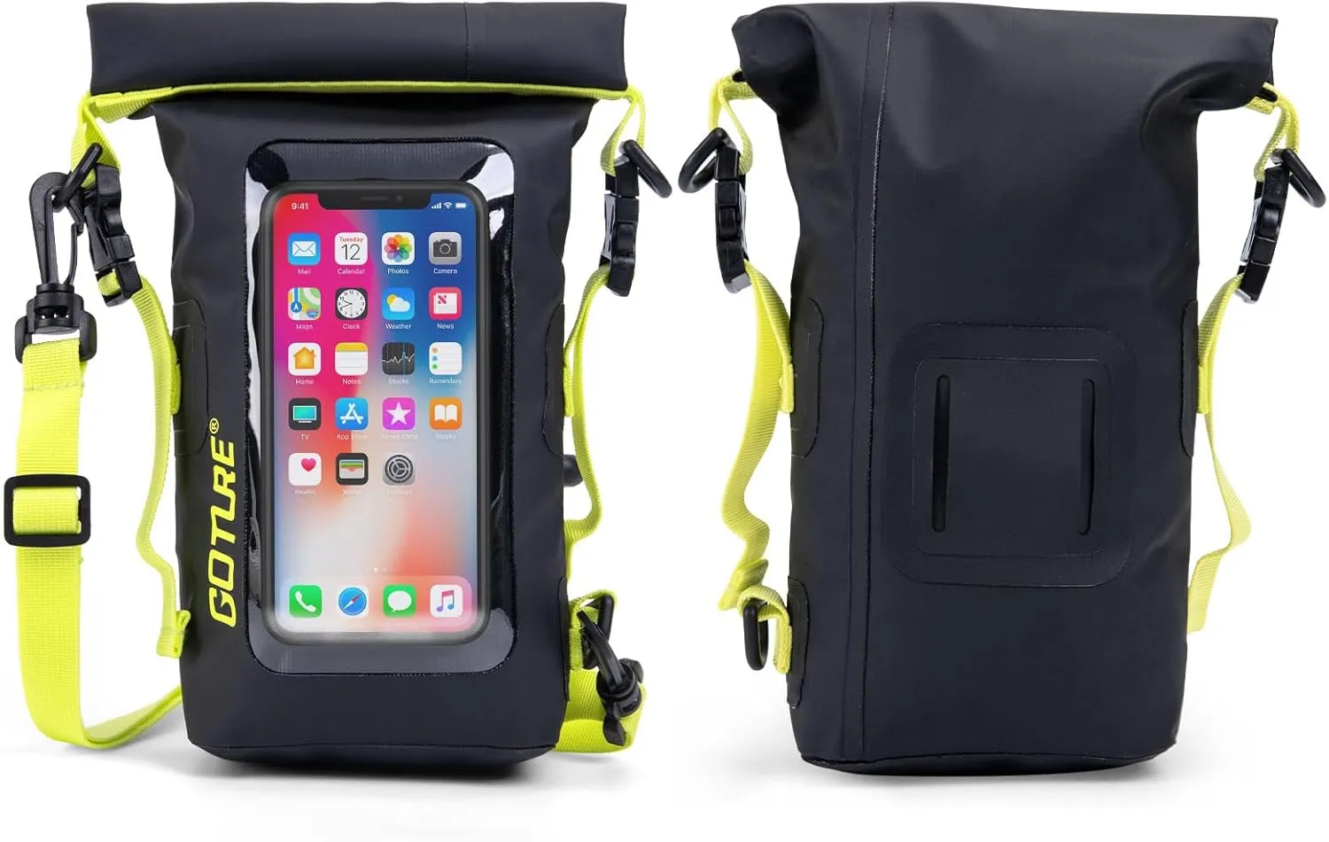 Goture Dry Bag, 2L Waterproof Bag with Shoulder Straps, 500D PVC Small Dry Sack Touchscreen Waterproof Phone Pouch, Roll Top Crossbody Dry Bags for Kayaking, Boating, Fishing, Camping, Beach, Travel