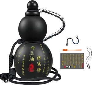 Gourd Water Flask, 28oz Monkey King Wu Kong Gourd Bottle, Chinese Vintage Travel Flask (Black)