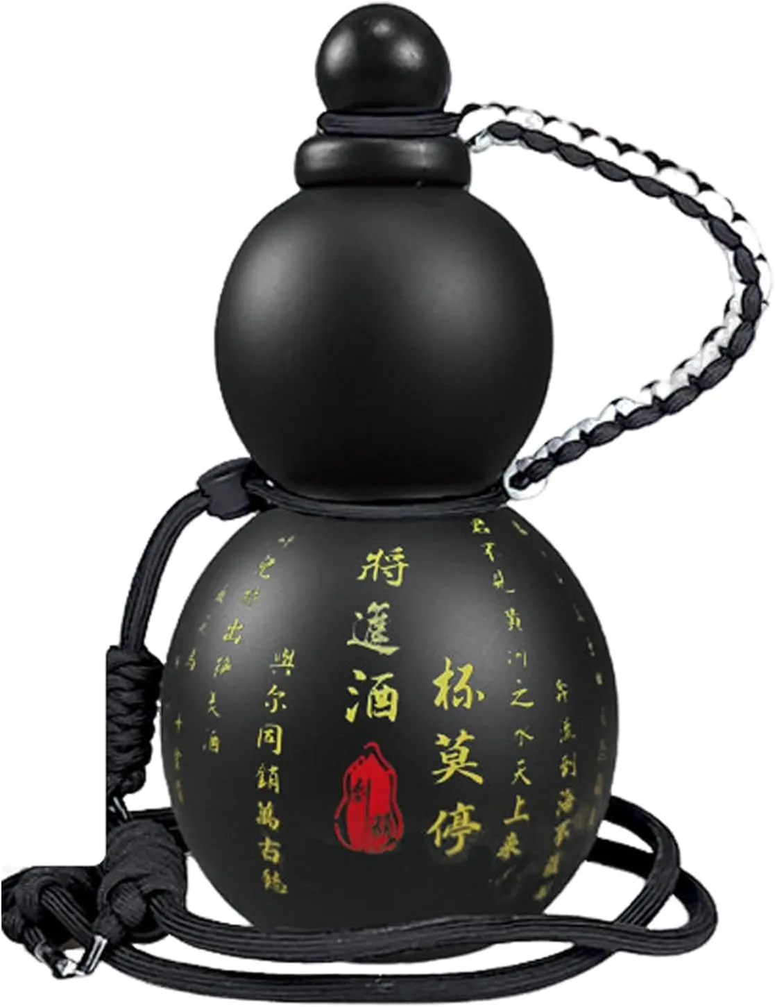 Gourd Water Flask, 28oz Monkey King Wu Kong Gourd Bottle, Chinese Vintage Travel Flask (Black)