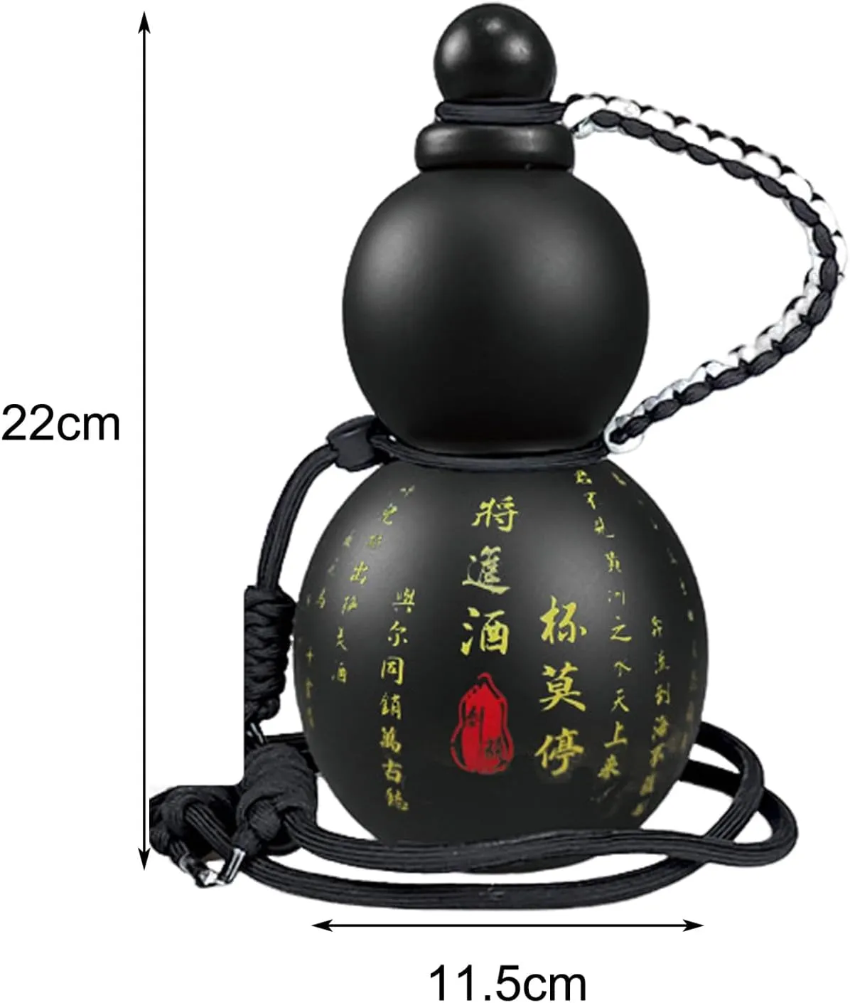 Gourd Water Flask, 28oz Monkey King Wu Kong Gourd Bottle, Chinese Vintage Travel Flask (Black)