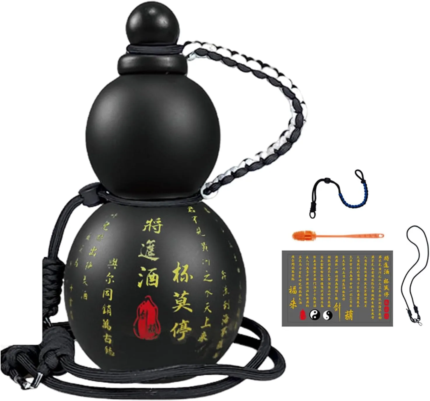 Gourd Water Flask, 28oz Monkey King Wu Kong Gourd Bottle, Chinese Vintage Travel Flask (Black)