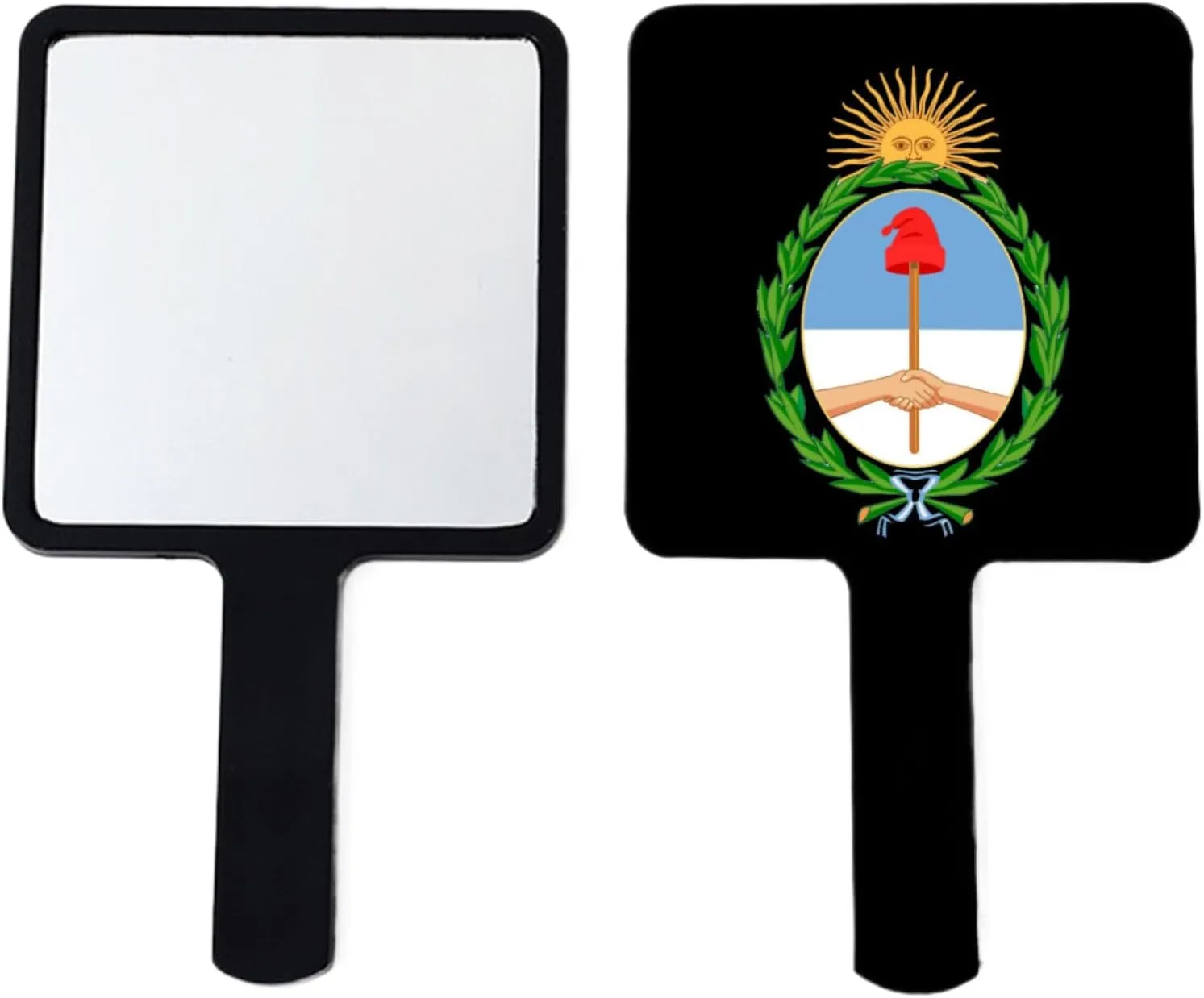 GOYMFKM Hand Mirror with Handle - Argentina National Emblem Flag Handheld Mirror for Barber Shops, Hairdressing, Home Self Hair Cutting and Makeup Black 12×22Cm