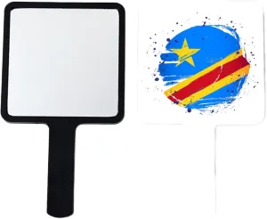 GOYMFKM Novelty Republic of Congo Map Flag Hand Mirror Professional Makeup Barbers Shaving Salon Hand Held Mirrors Portable Compact Mirror with Handle for Travel Black 12×22Cm