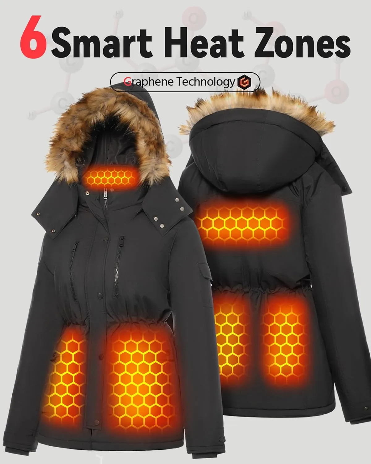 Graphene Heated Jacket for Women with Large Capacity Battery Pack Waterproof Windproof