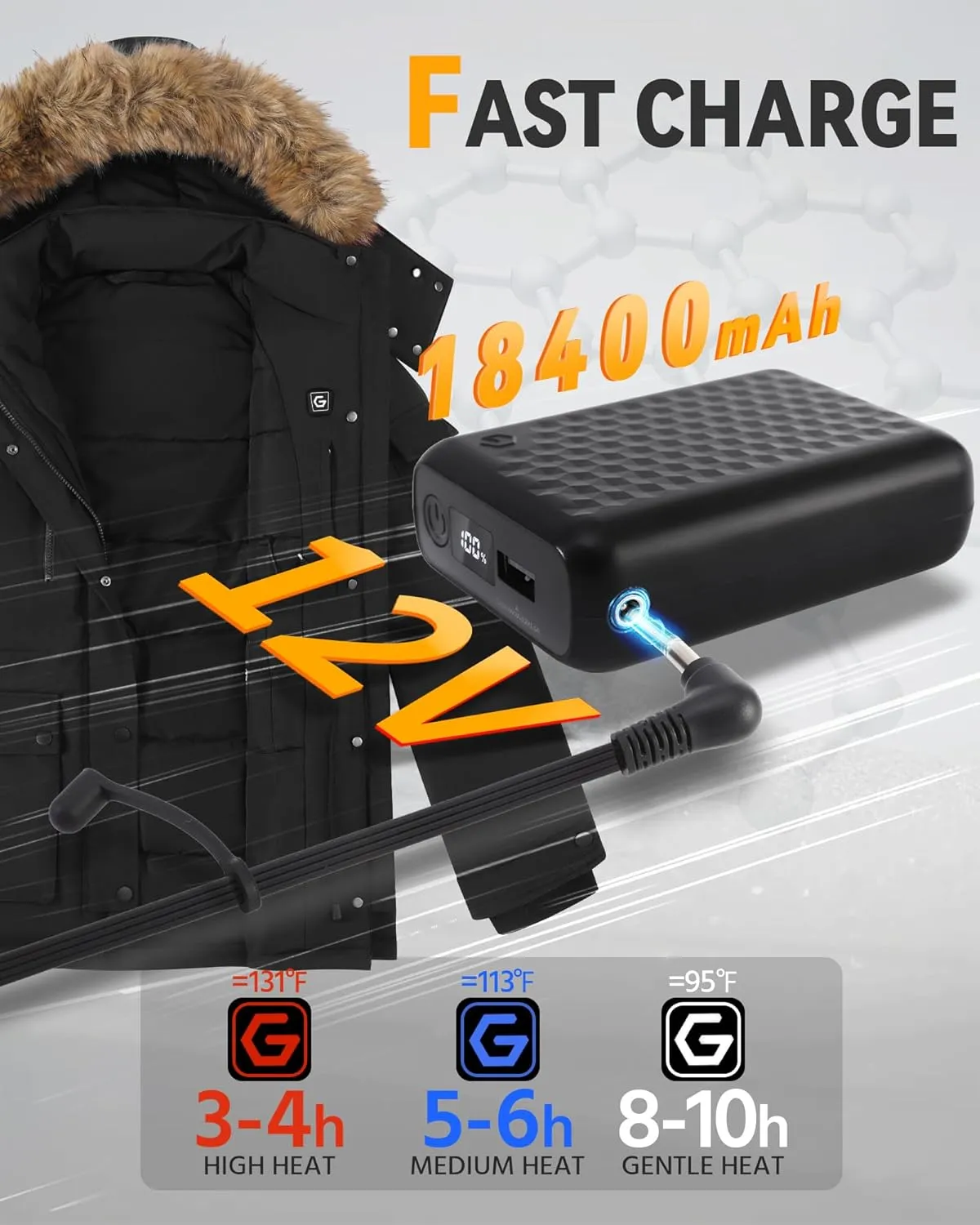 Graphene Heated Jacket for Women with Large Capacity Battery Pack Waterproof Windproof