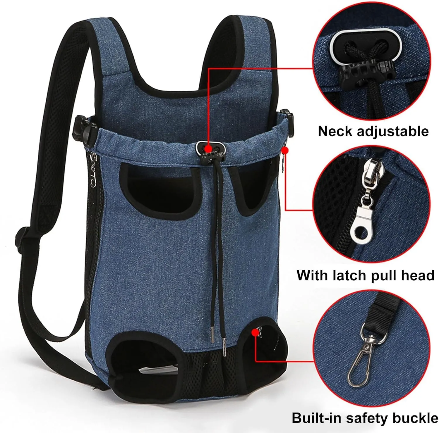 Grebest Pet Carrier Pet Bag Fashion Breathable Portable Adjustable Drawstring Comfortable Chest Shoulder Bag Anxiety-reducing Pet Bag Blue M