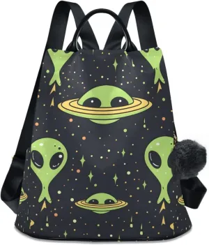 Green Aliens Space Backpack for Women Anti Theft Large Fashion Travel Shoulder Bag Purse Rucksack Lightweight