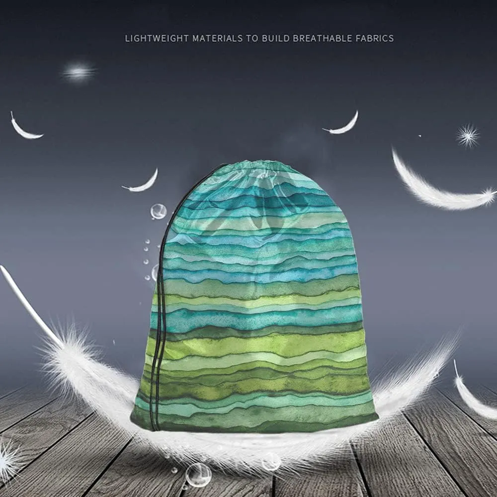 Green and Blue Color Drawstring Bags Backpack Bag Colorful Stripes Oil Painting Gradient Wave Art Sport Gym Sack Drawstring Bag String Bag Yoga Bag for Men Women
