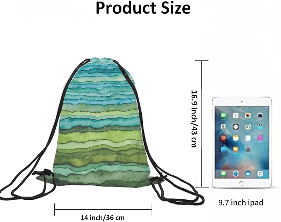 Green and Blue Color Drawstring Bags Backpack Bag Colorful Stripes Oil Painting Gradient Wave Art Sport Gym Sack Drawstring Bag String Bag Yoga Bag for Men Women