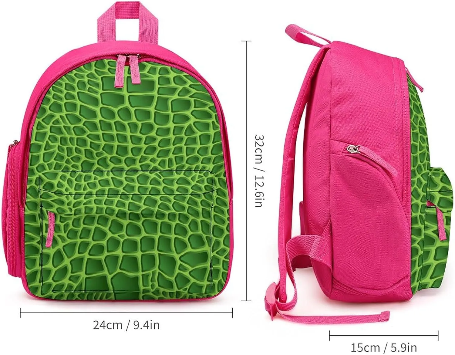 Green Crocodile Lizard Skin Cute Backpack Lightweight Travel Daypack Basic Notebook Bag with Pockets