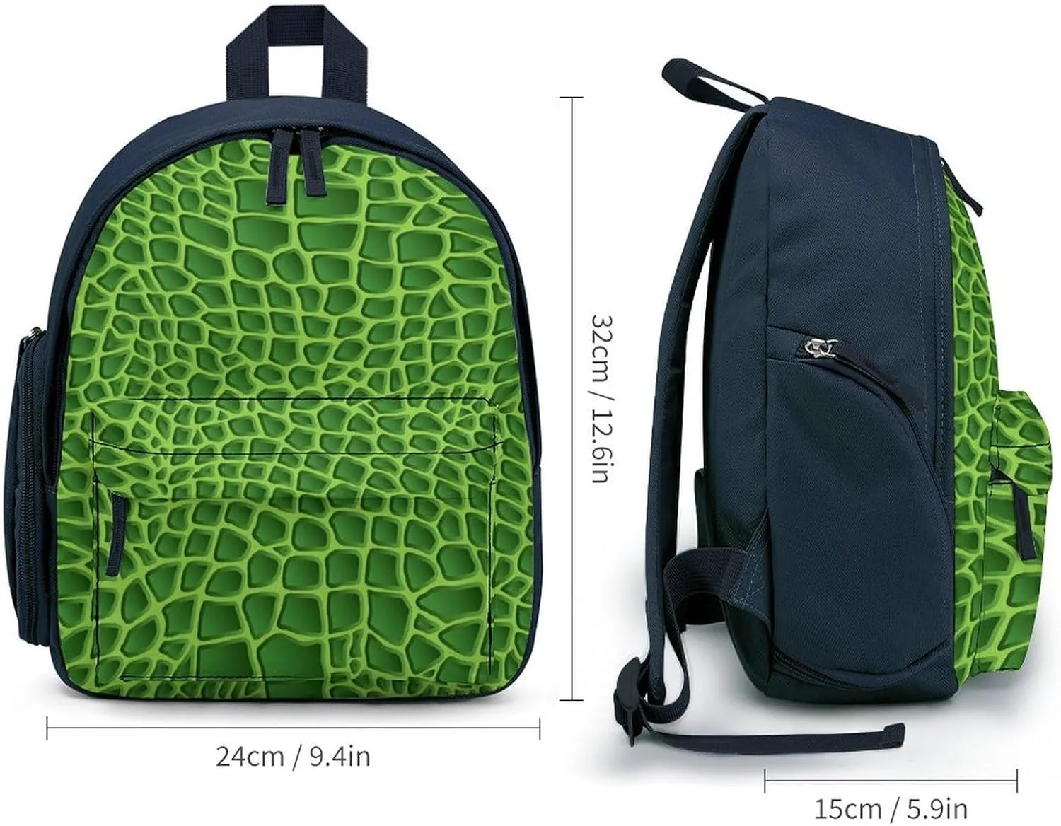 Green Crocodile Lizard Skin Cute Backpack Lightweight Travel Daypack Basic Notebook Bag with Pockets