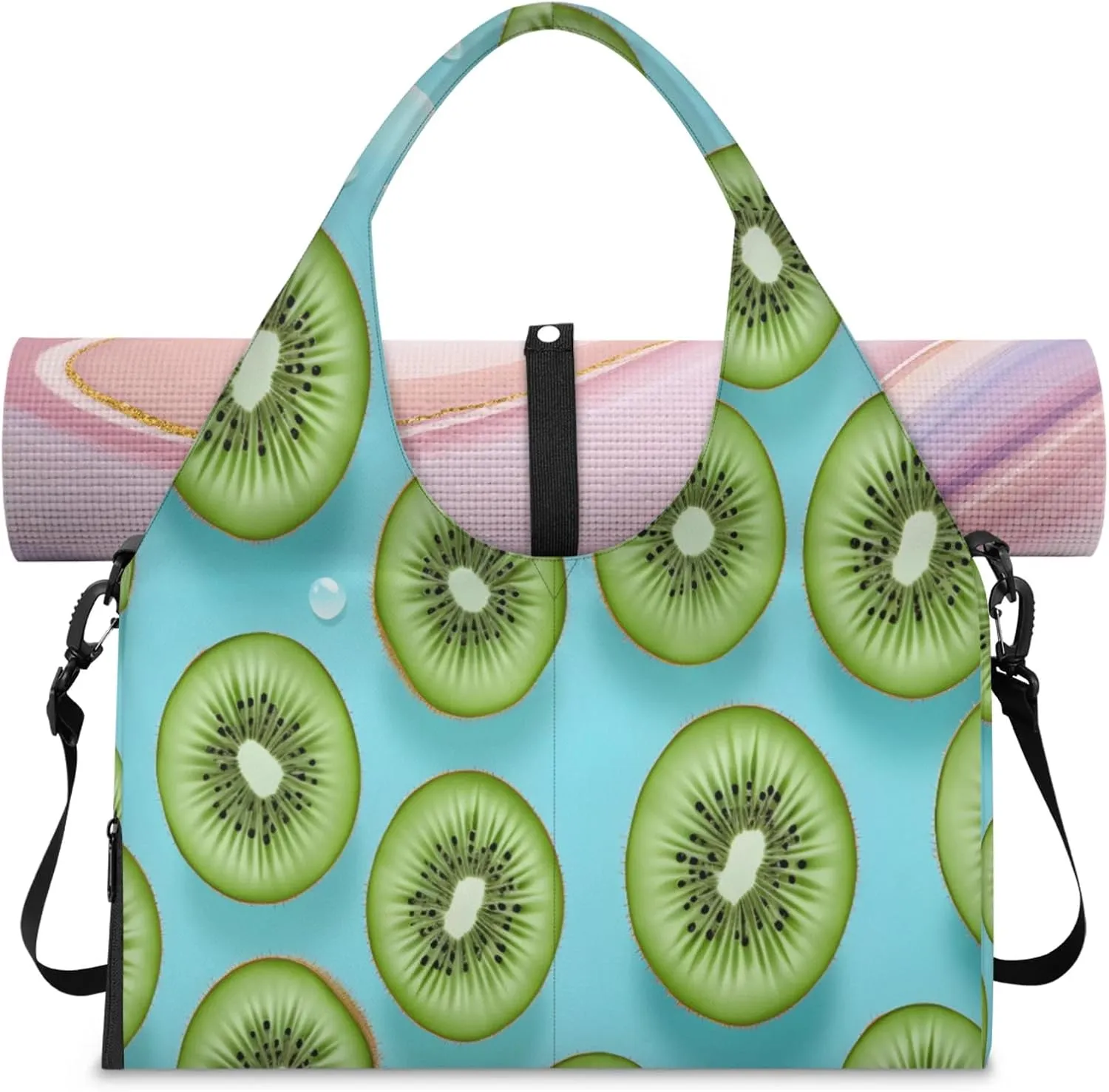 Green Sliced Delight Waterproof Gym Bag for Men Women, Sports Duffel Bag with Shoe Compartment Yoga Mat Holder, Portable Large Travel Bag for Fitness, Camping, Weekend Trips