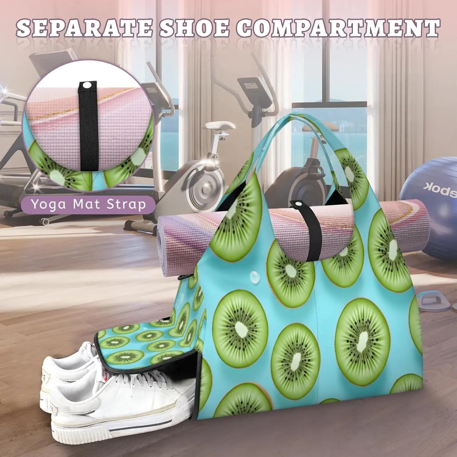 Green Sliced Delight Waterproof Gym Bag for Men Women, Sports Duffel Bag with Shoe Compartment Yoga Mat Holder, Portable Large Travel Bag for Fitness, Camping, Weekend Trips