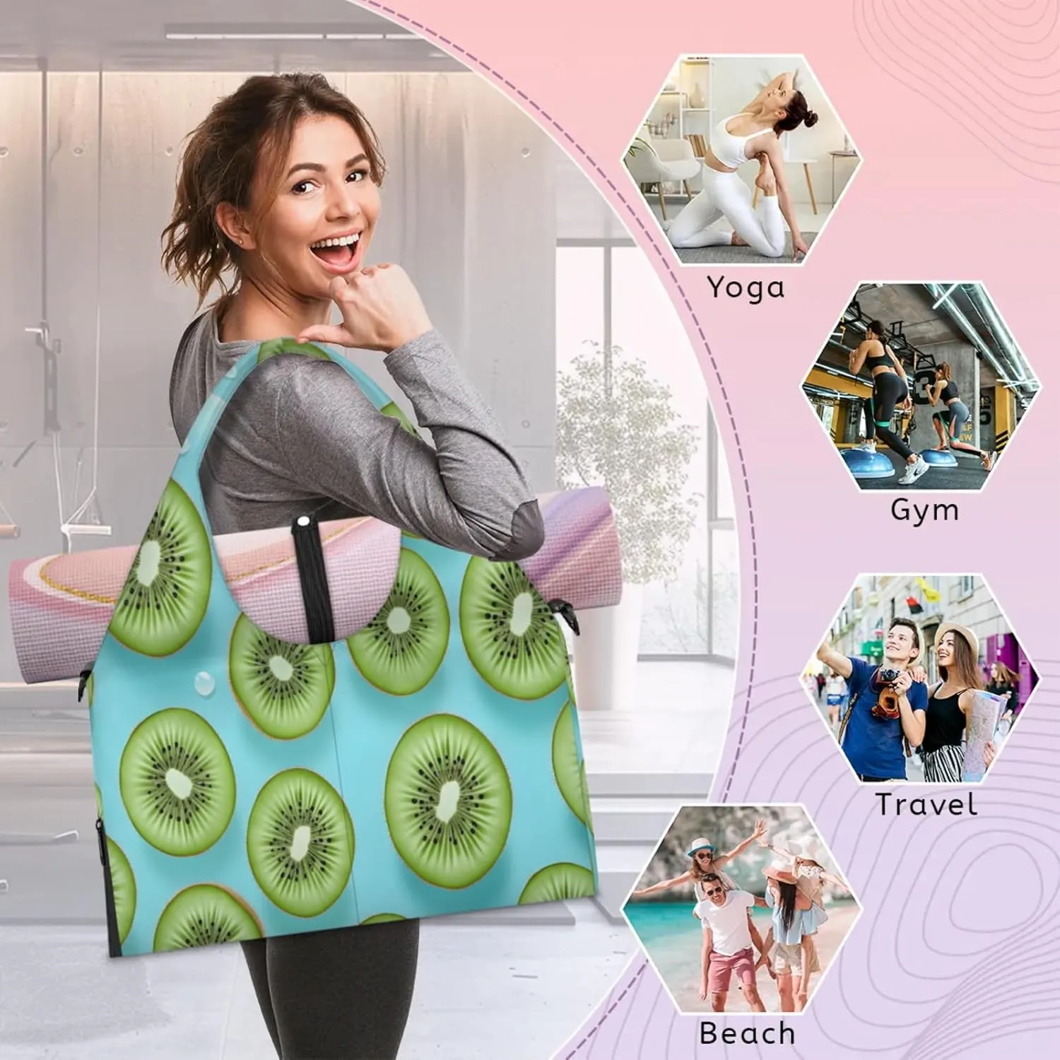 Green Sliced Delight Waterproof Gym Bag for Men Women, Sports Duffel Bag with Shoe Compartment Yoga Mat Holder, Portable Large Travel Bag for Fitness, Camping, Weekend Trips