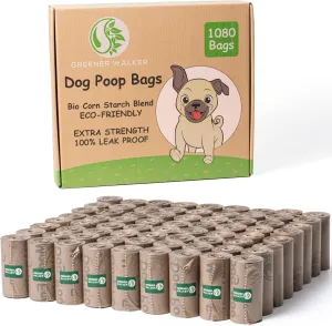 GREENER WALKER Poop Bags for Dog Waste, 1080 Doggy Waste Bags Extra Thick Strong 100% Leak-Proof (Brown)