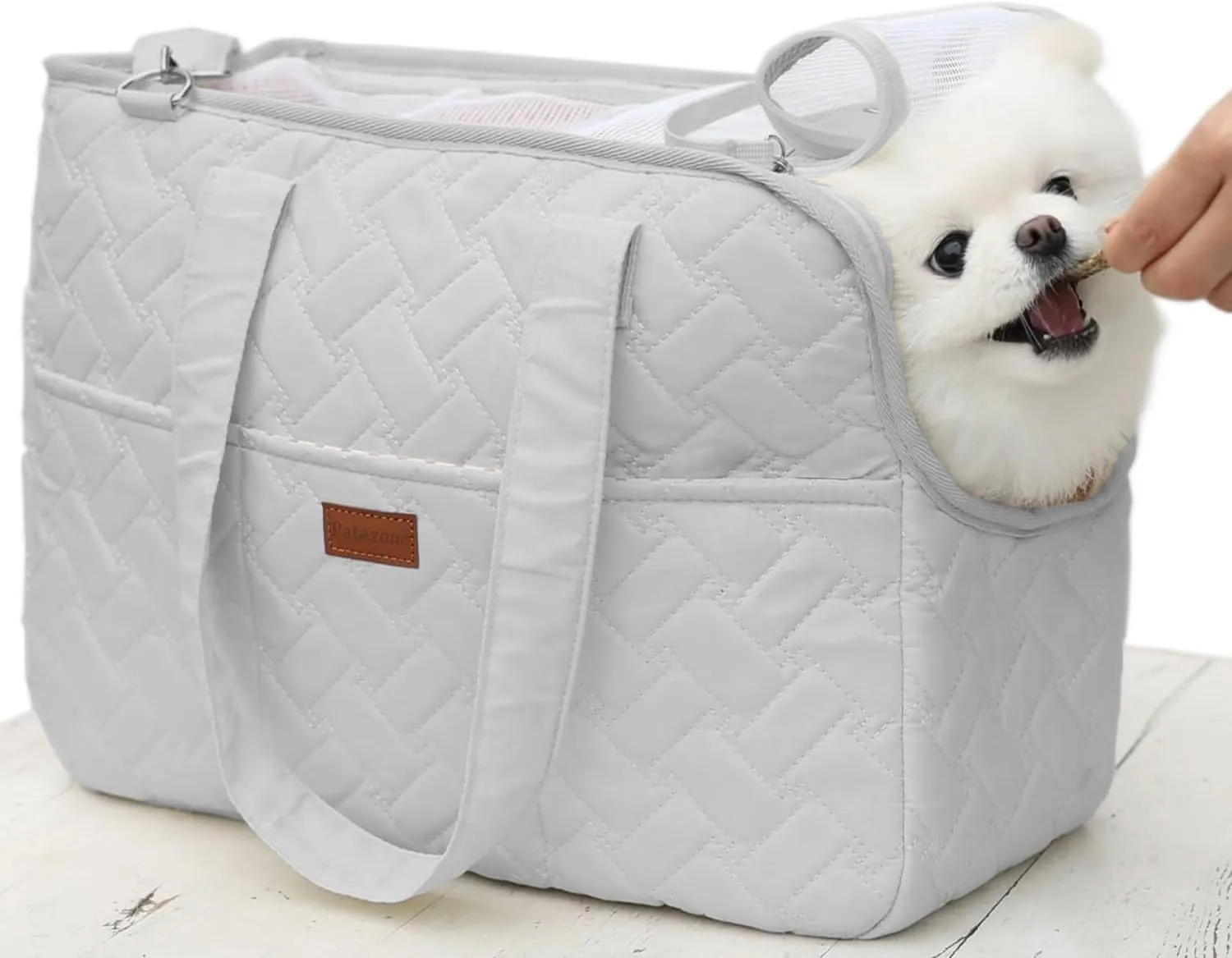 Grey Puppy Carrier Purse, Woman Style Pets Bag for Small Cat Kittens, Multiple Pockets, Breathable Mesh Soft Cushion, Travel Outdoor Picnic Pets Totes, MAX 6 lb