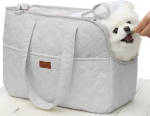 Grey Puppy Carrier Purse, Woman Style Pets Bag for Small Cat Kittens, Multiple Pockets, Breathable Mesh Soft Cushion, Travel Outdoor Picnic Pets Totes, MAX 6 lb