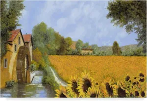 Guido Borelli 'IL Mulino e i Girasoli' Canvas Art
