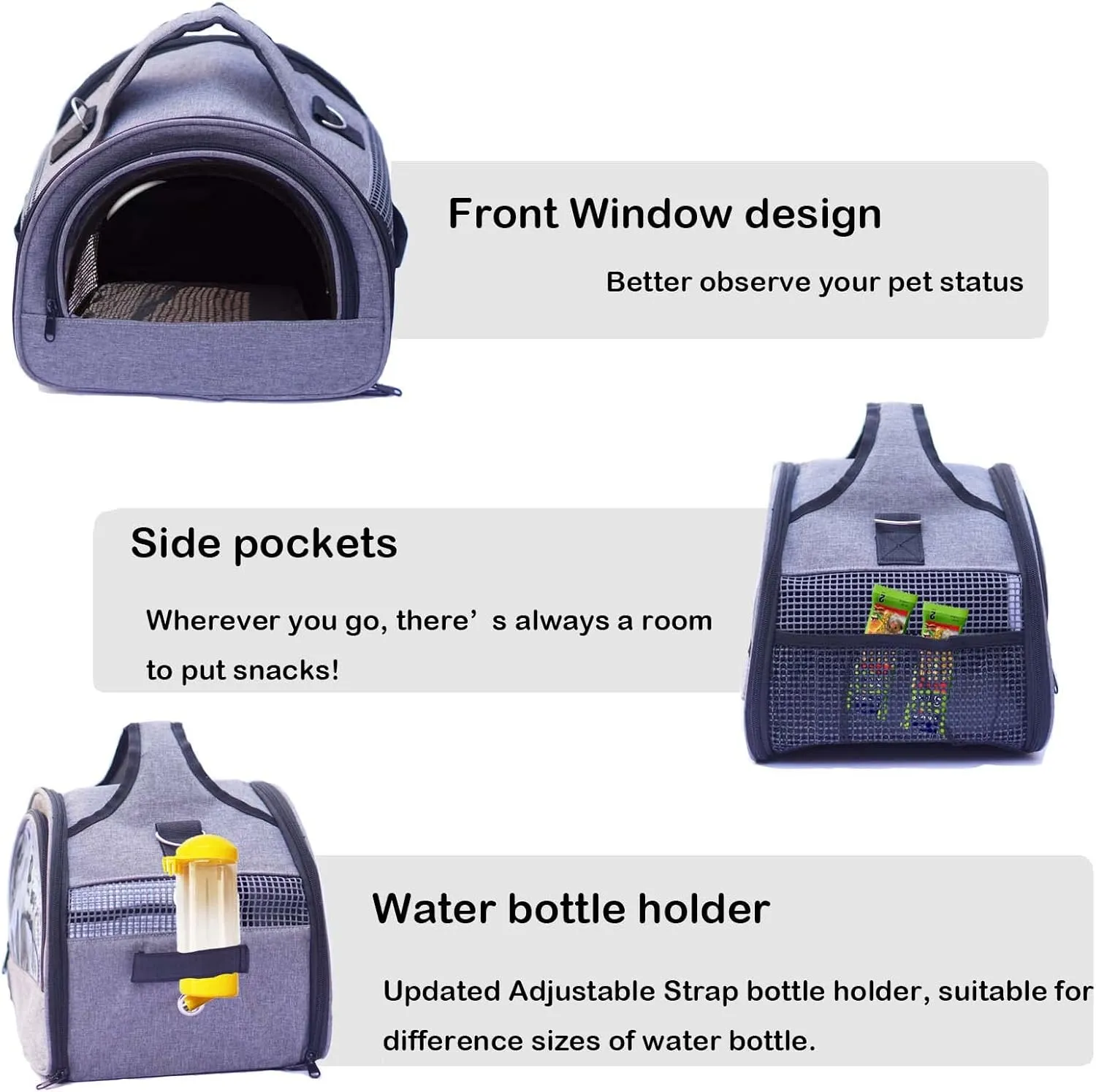Guinea Pig Carrier, Small Pet Carriers for Rabbit Hamster Bird Bunny Bearded Dragon Kitty and Etc. Animal Bag with Stable Handle and Waterproof Pad, Easy Travel and Vet Visit-Large