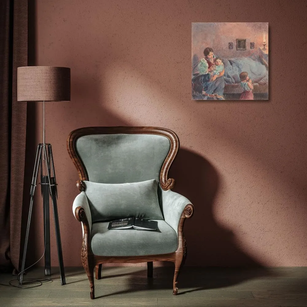 Gustáv Mallý 15x15 Gallery Wrapped Canvas Museum Art Print Titled: 20. - Before Going to Sleep (1932)
