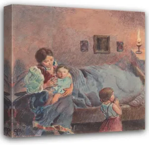 Gustáv Mallý 15x15 Gallery Wrapped Canvas Museum Art Print Titled: 20. - Before Going to Sleep (1932)
