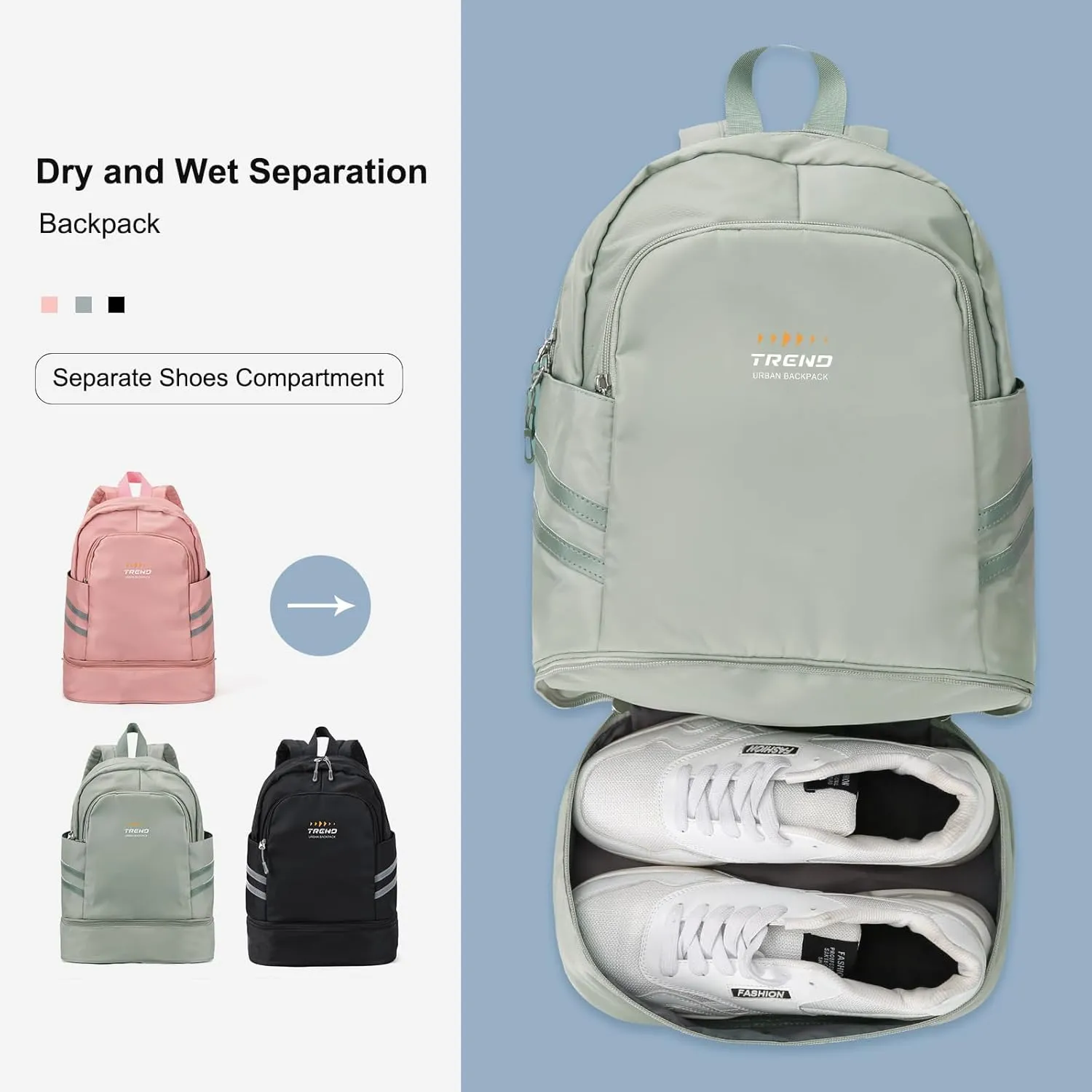 Gym Backpack for Women with Shoes Compartment & Wet Pocket, Large Travel Backpack Waterproof, Sports Backpack Gym Bag,Green