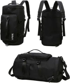 Gym Bag For Men Women, Sports Duffle Bag With Shoe Compartment & Wet Pocket, Tote And Backpack Double Design, Weekender Overnight Bags For Yoga Travel Swimming Camping (Black)