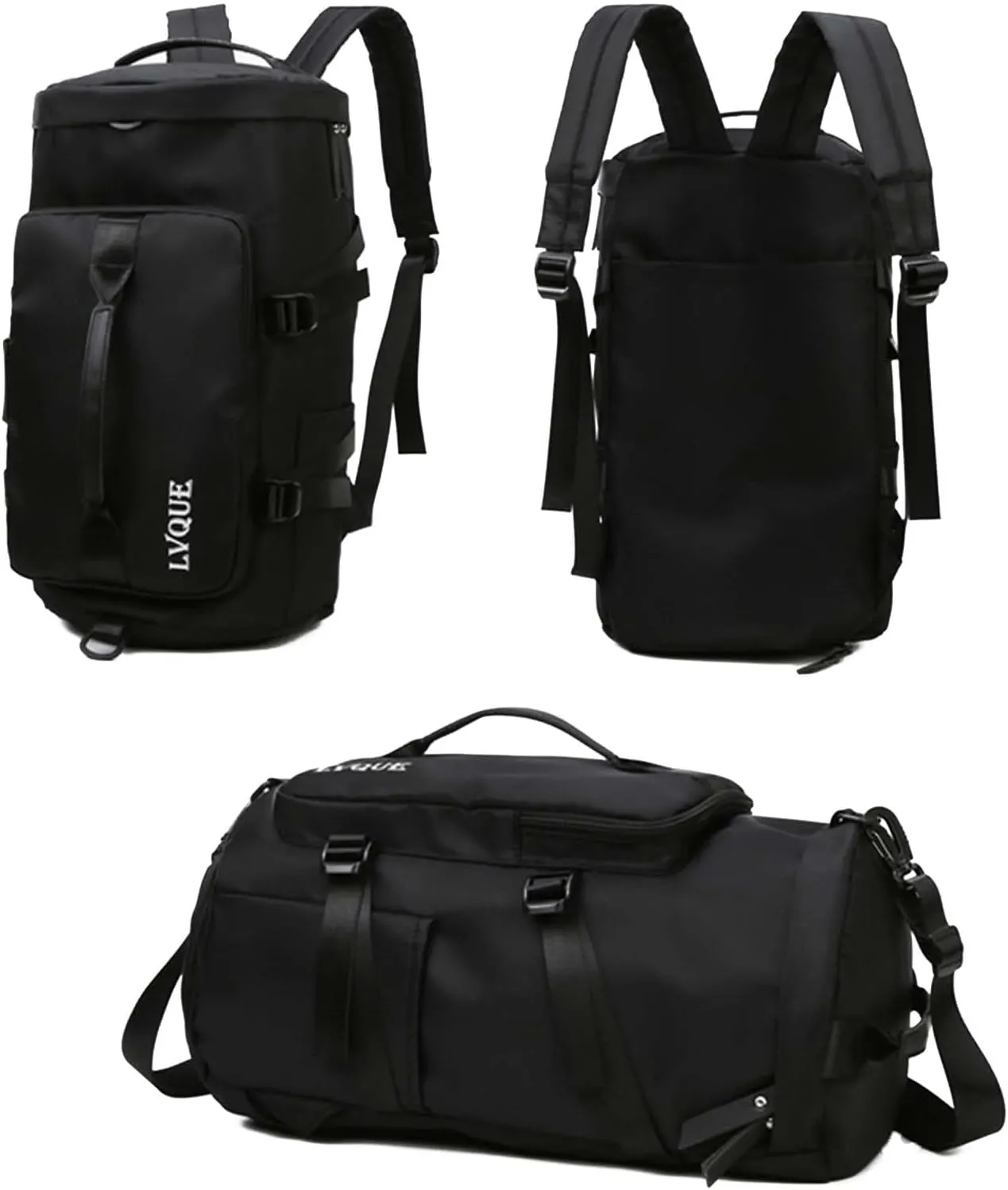 Gym Bag For Men Women, Sports Duffle Bag With Shoe Compartment & Wet Pocket, Tote And Backpack Double Design, Weekender Overnight Bags For Yoga Travel Swimming Camping (Black)