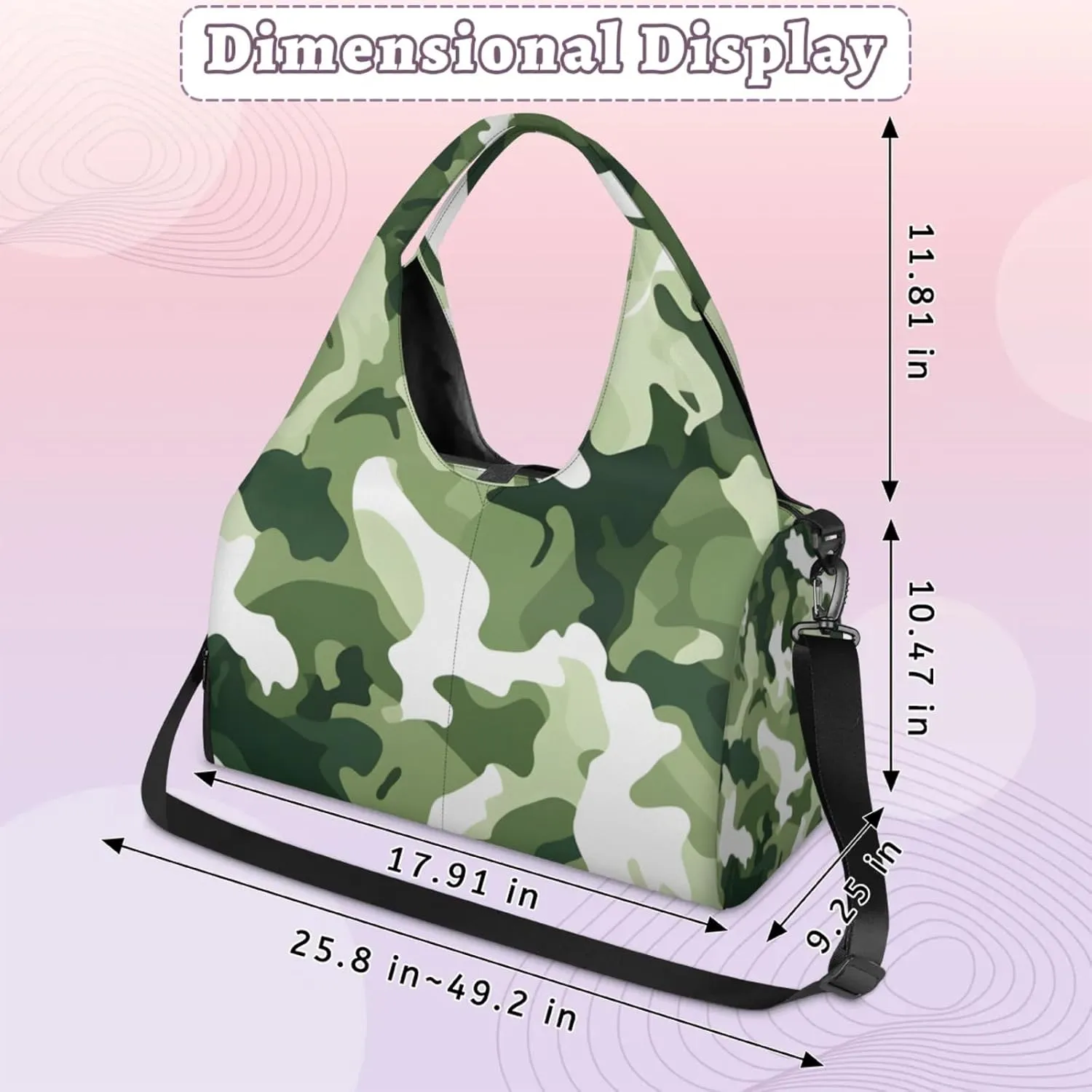 Gym Bag for Women Camo Themed Duffel Bag with Shoe Compartment and Yoga Mat Holder Portable Weekender Bags Travel Tote Bags