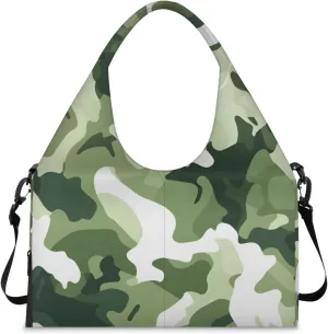 Gym Bag for Women Camo Themed Duffel Bag with Shoe Compartment and Yoga Mat Holder Portable Weekender Bags Travel Tote Bags