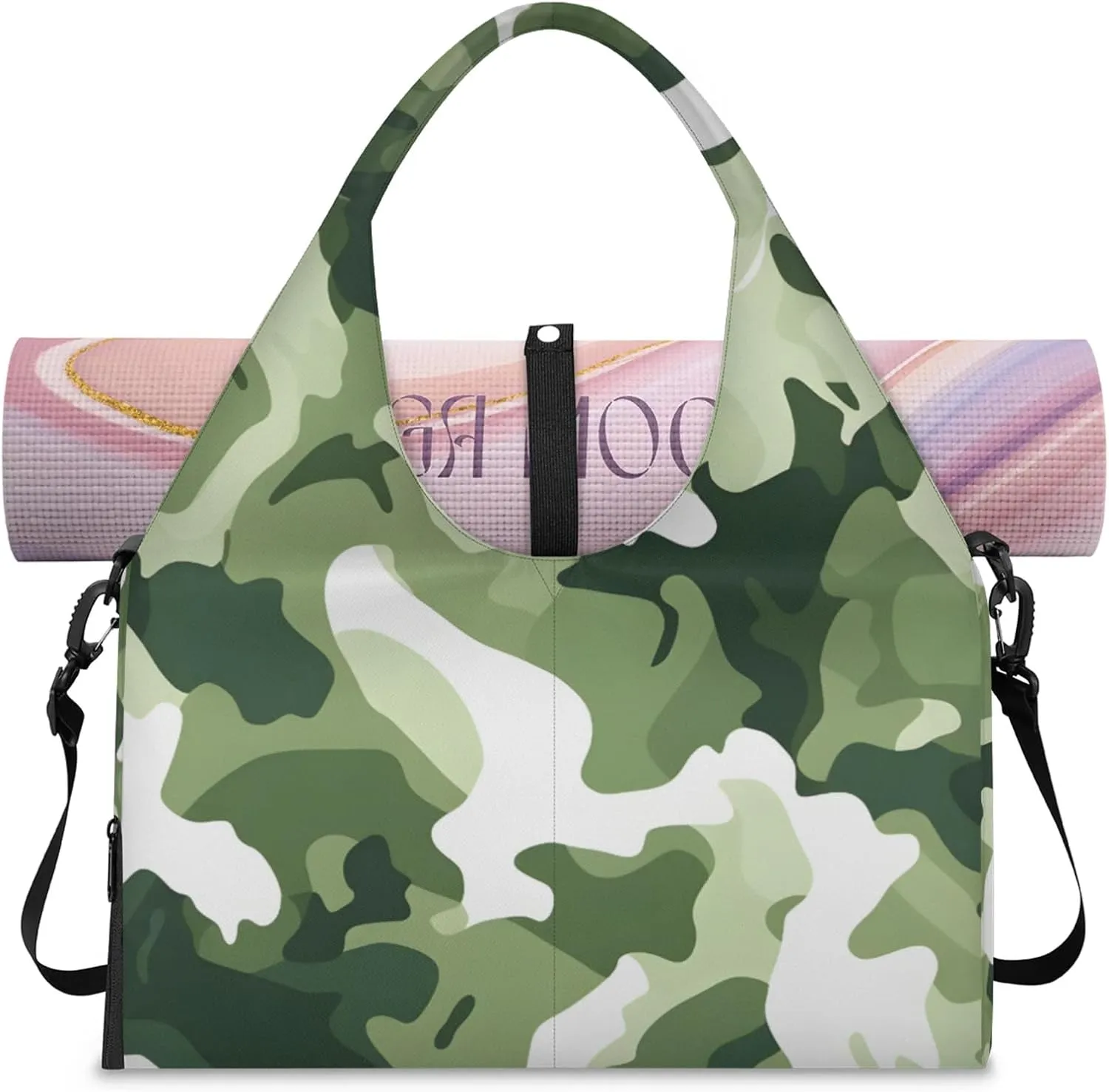 Gym Bag for Women Camo Themed Duffel Bag with Shoe Compartment and Yoga Mat Holder Portable Weekender Bags Travel Tote Bags