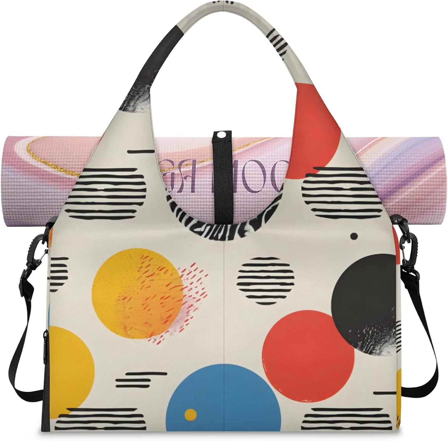 Gym Bag for Women Circle Design Duffel Bag with Shoe Compartment and Yoga Mat Holder Portable Weekender Bags Travel Tote Bags